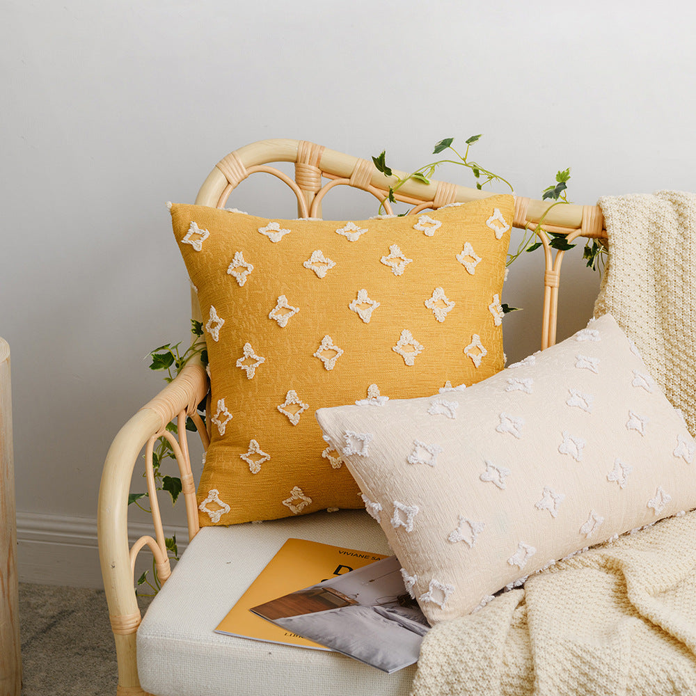 Decorative cushion cover in Boho-Scandi mix with hand-tufted 3D diamond relief Bowlift