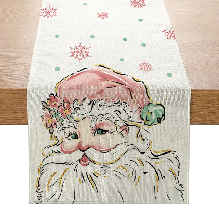 Festive Santa Stripe Table Runner Linen-Texture Holiday Dining Decor
