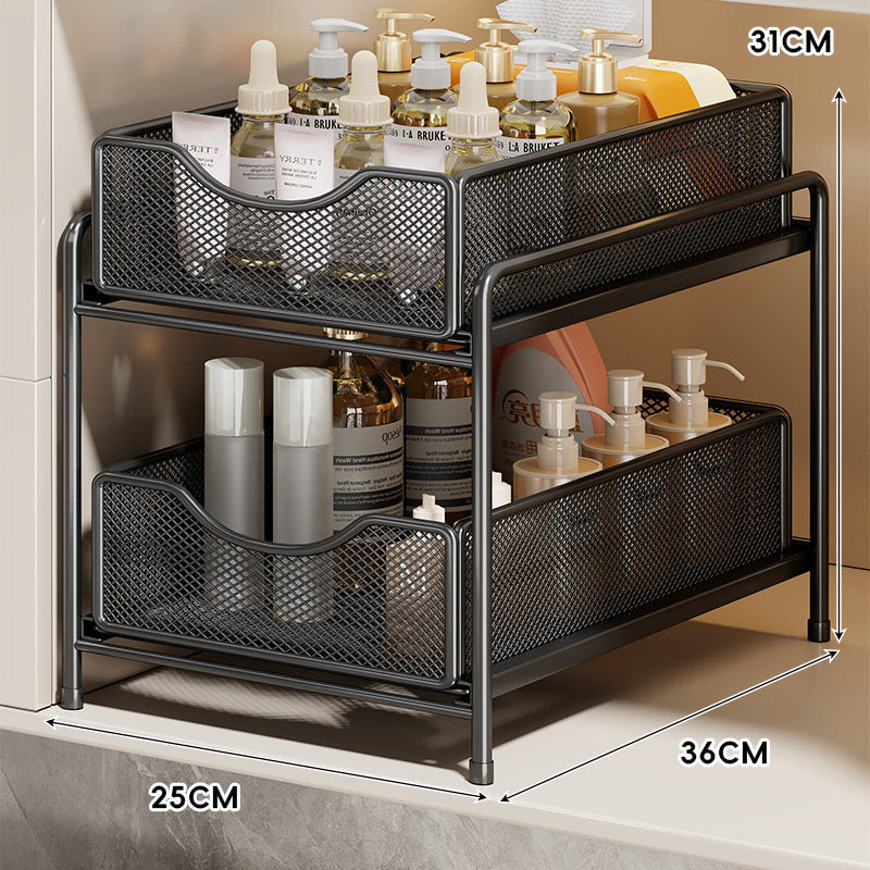 Three-Tier Sliding Mesh Drawer Cabinet Organizer for Kitchen and Bathroom