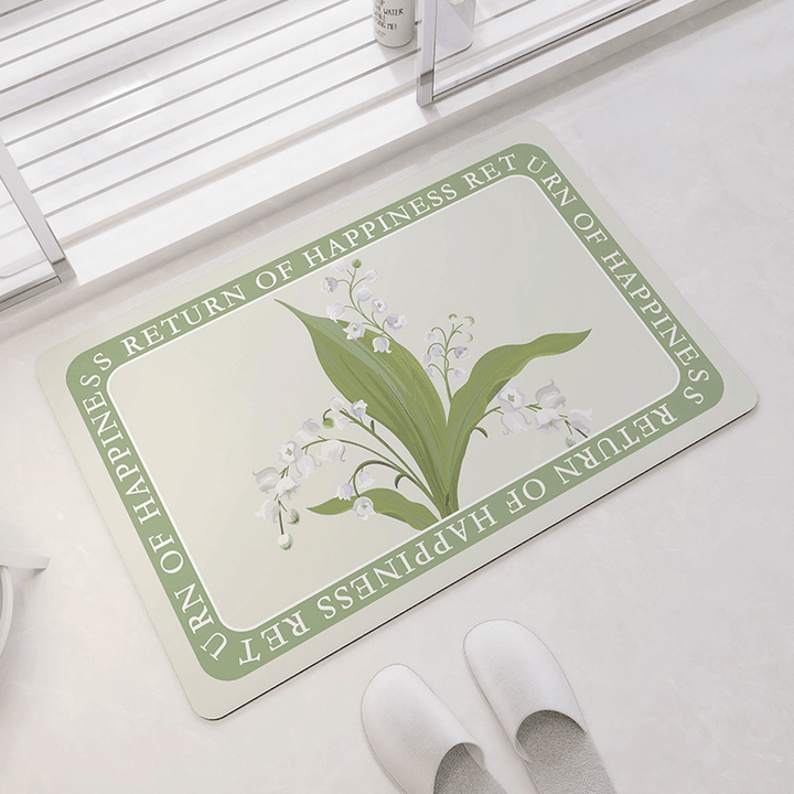 Oval Floral Pattern Bath Mat Bowlift