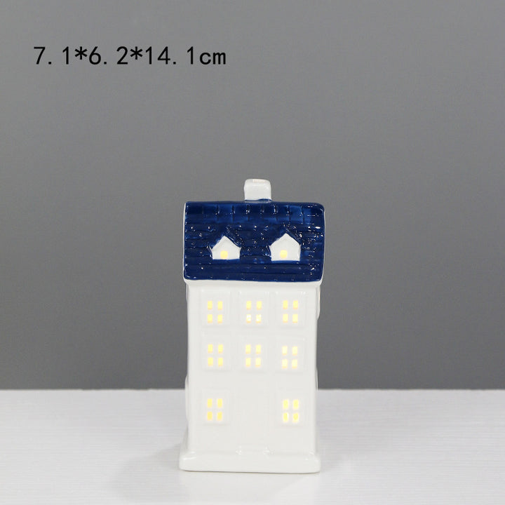 Ceramic House-Shaped Decorative Lantern Bowlift