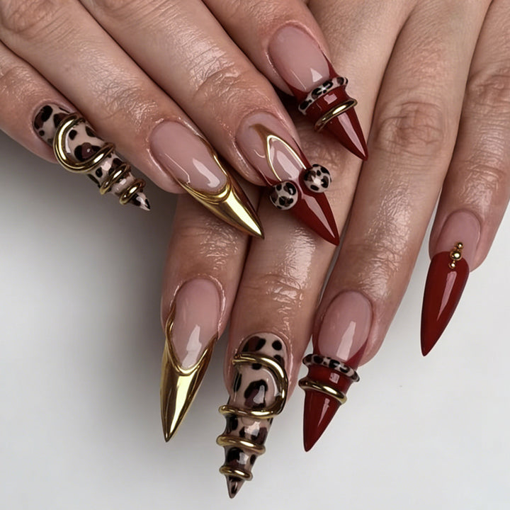 Acrylic nail set with elegant leopard and glitter accents Bowlift