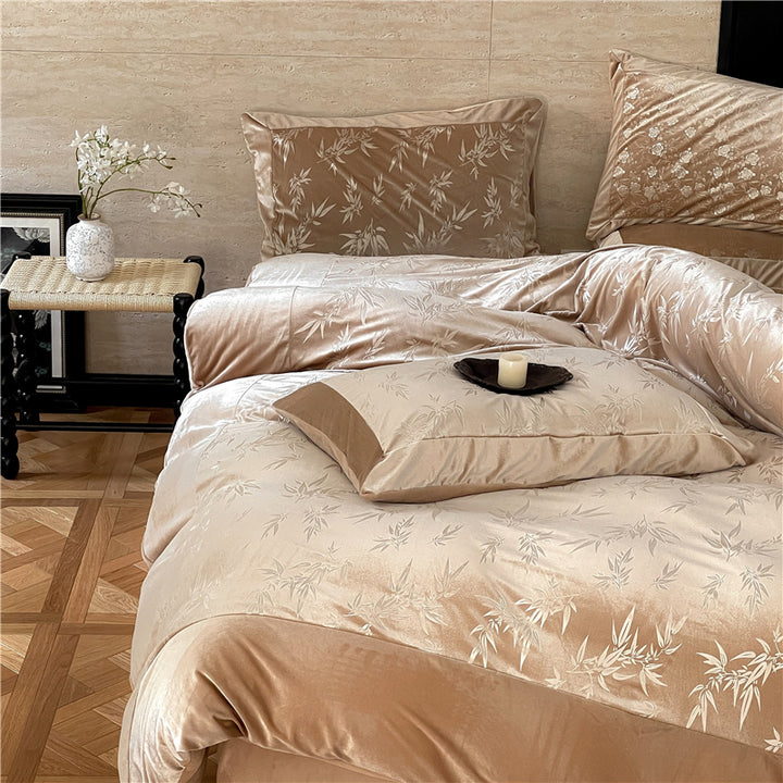 Bamboo motif embossed bedding set with reversible function