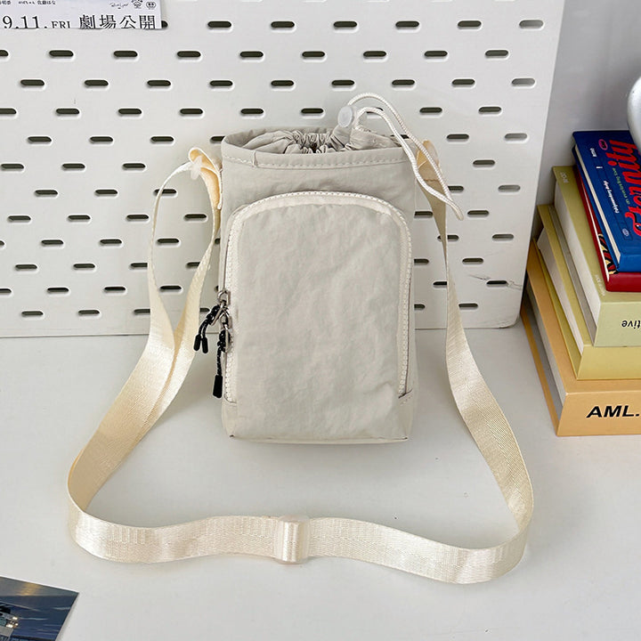 Compact Drawstring Crossbody Utility Pouch with Front Zip Pocket Bowlift