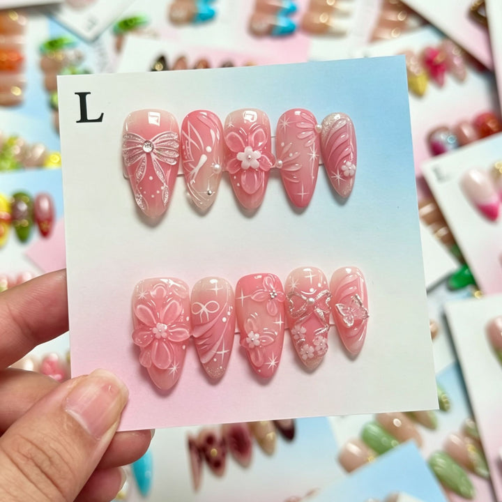 Handmade Floral Design Press-On Nails Set