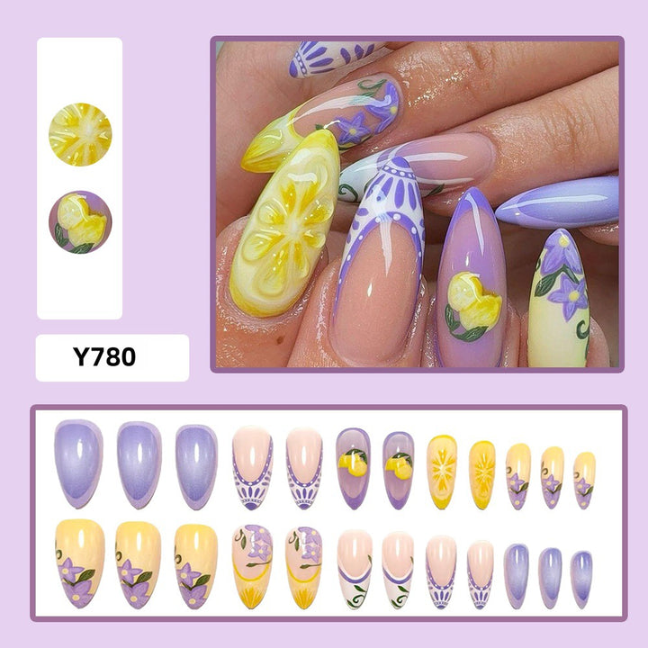 Artificial Nail Set with Floral Designs Bowlift