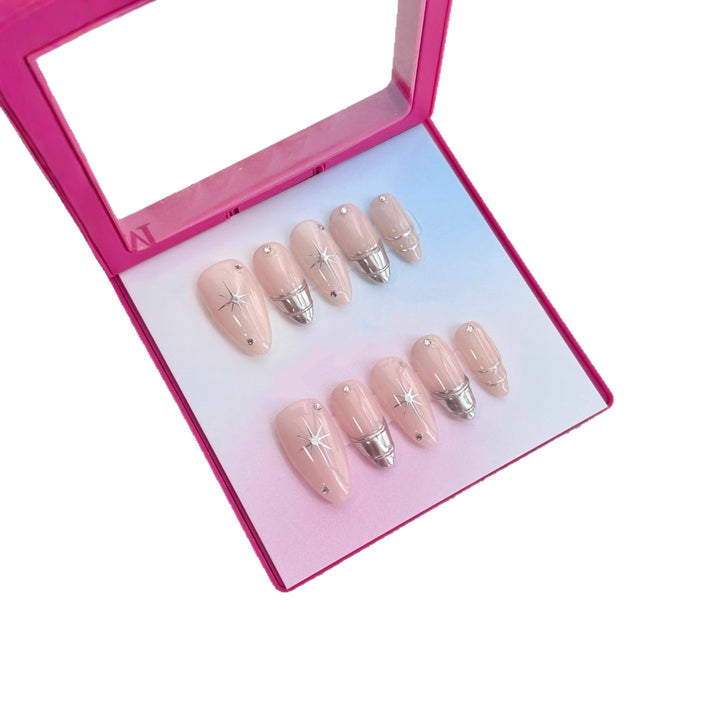 Luxury Decorative Press-On Nail Set with Gem Accents