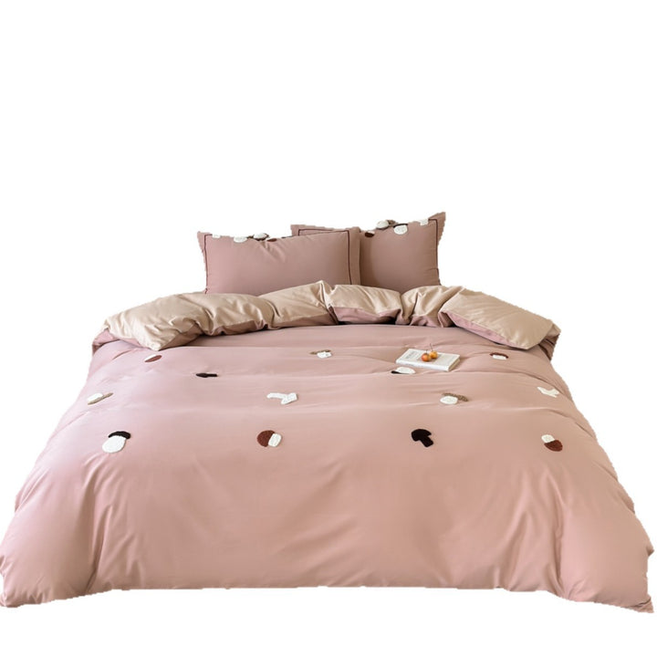Embroidered Tufted Mushroom Duvet Cover Set with Piped Edge
