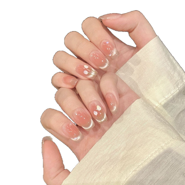Elegant French Tip Press-On Nails with Floral Accents