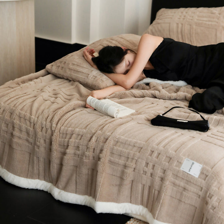 Plush Textured Reversible Sherpa Comforter Set with Geometric Embossed Pattern