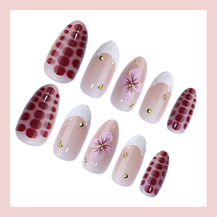 Artificial Nail Set with Elegant Flower and Glitter Accents Bowlift