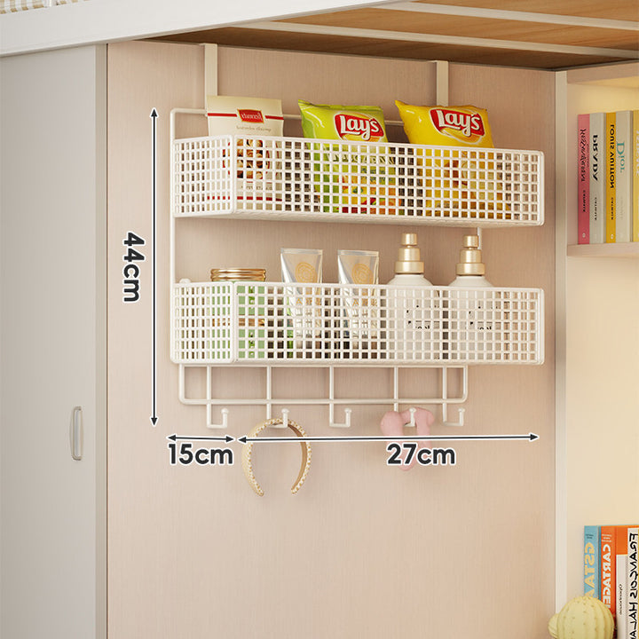 Stacked Mesh Grid Storage Baskets with Over-Shelf Hooks for Pantry Bathroom Kitchen