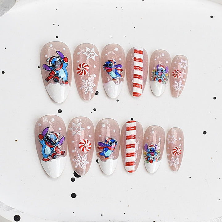 Artistic Press-On Nail Set with Cherry Blossom Design Bowlift