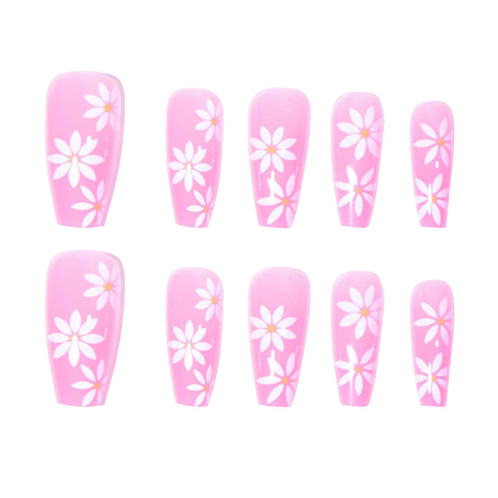 Daisy-Decorated Long Acrylic Press-On Nails Bowlift