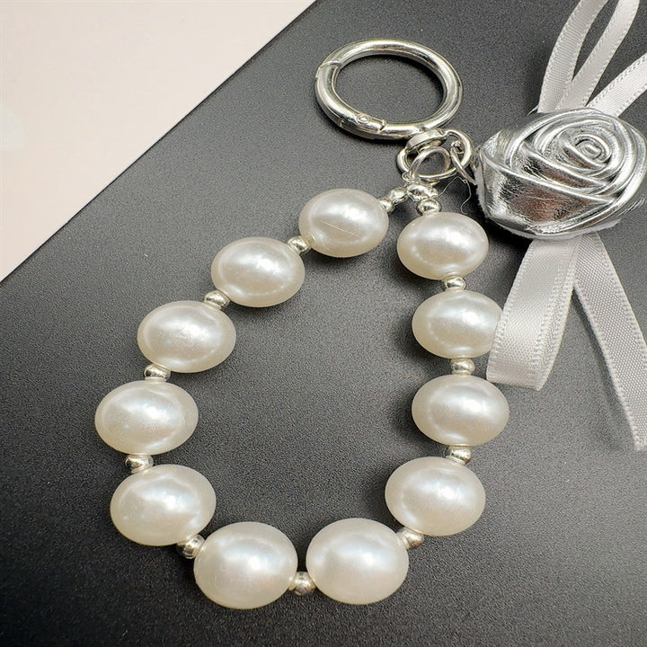 Elegant Pearl and Leather Charm Keychain Bowlift