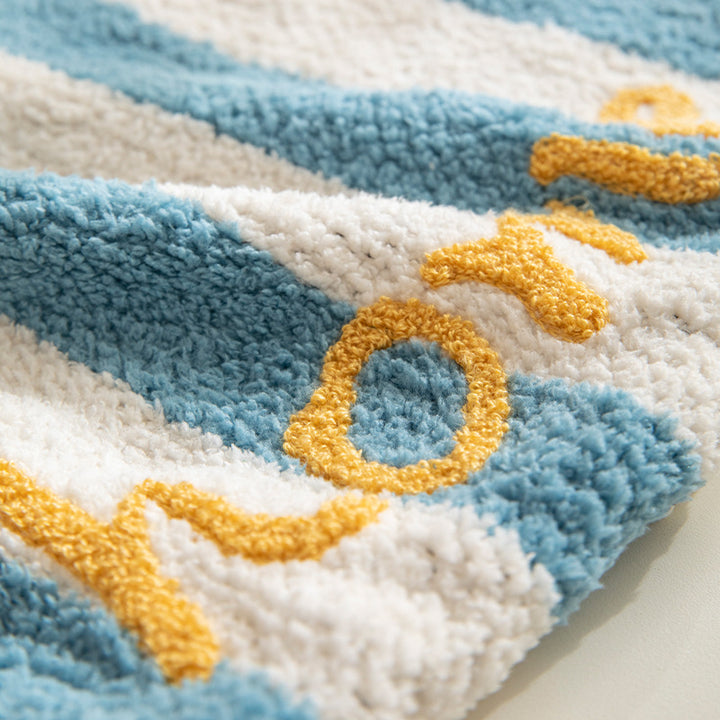 Striped bouclé decorative pillow with embossed loop structure and lettering embroidery Bowlift