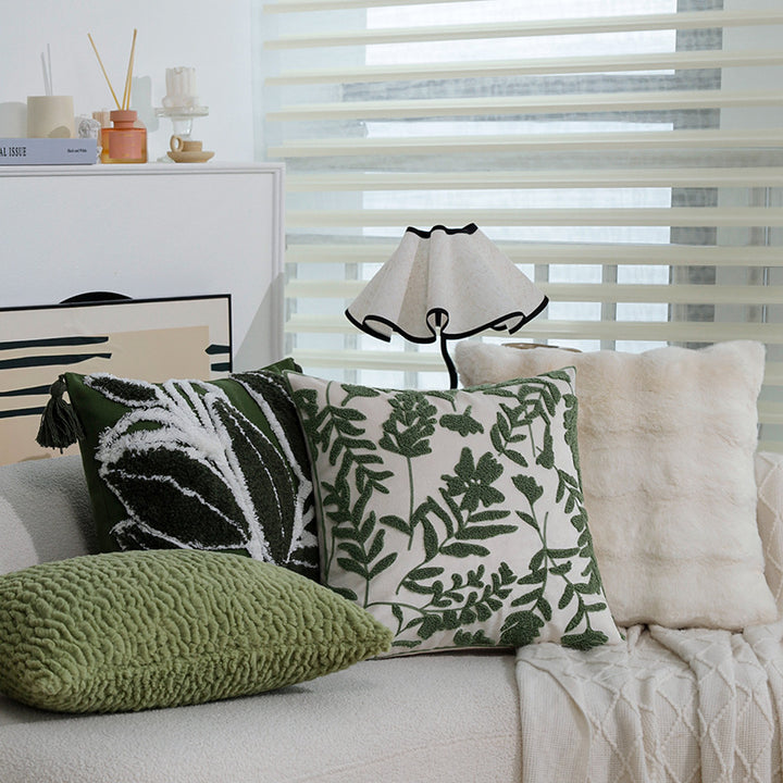 Square decorative cushion with raised leaf tufting and tassels Bowlift