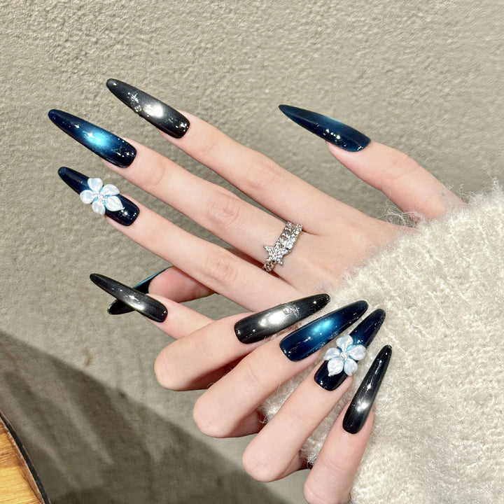 Elegant Long Stiletto Press-On Nails with Floral Accents