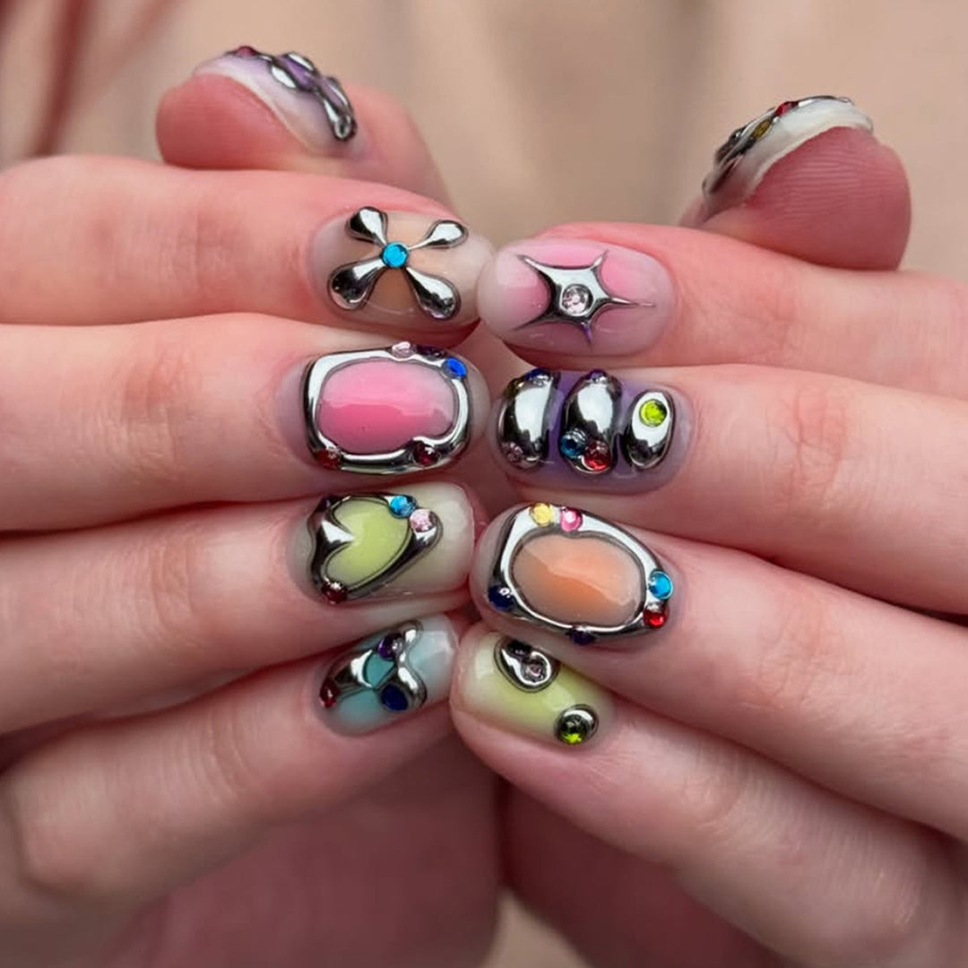 Decorative Jewel-Embellished Press-On Nail Art