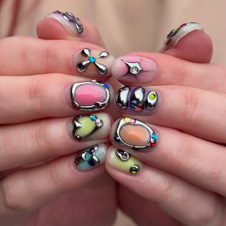 Decorative Jewel-Embellished Press-On Nail Art