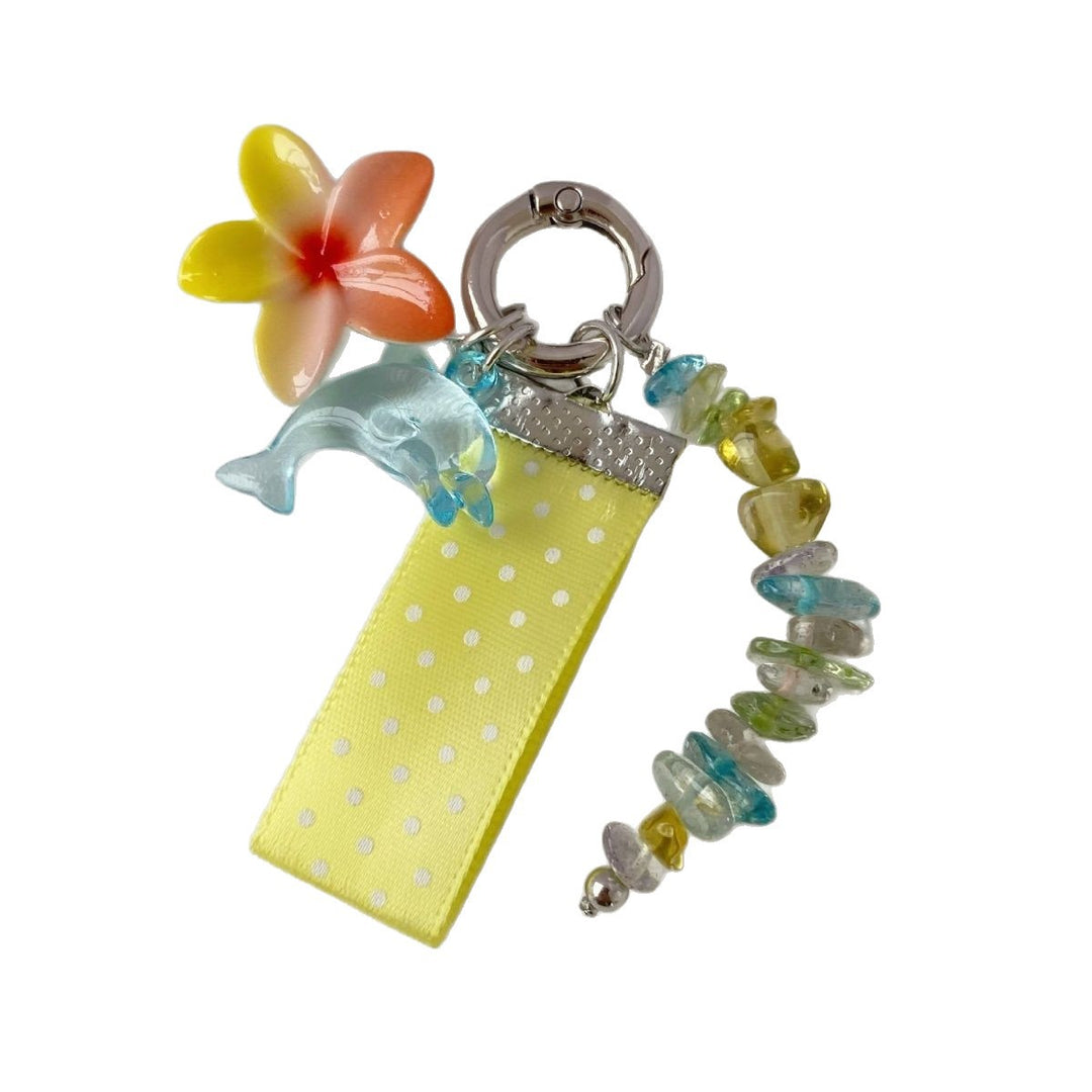 Whimsical Dolphin and Flower Charm Keychain Bowlift