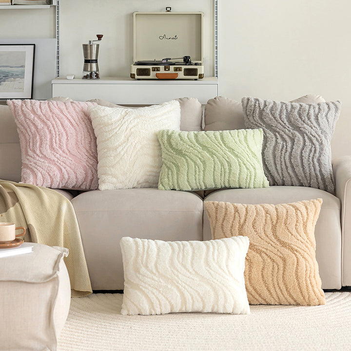 Plush Textured Wave Faux Fur Accent Pillow