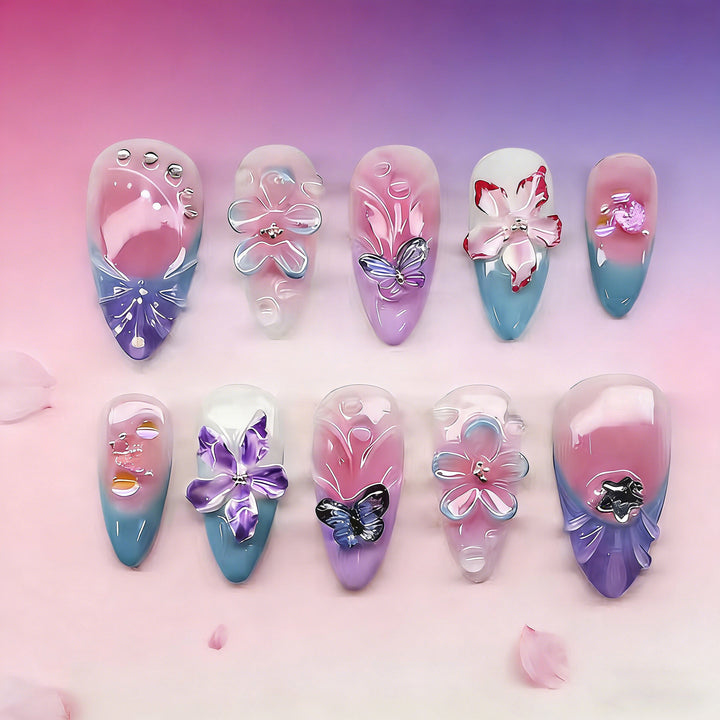 Decorative Press-On Nail Art Set with 3D Designs