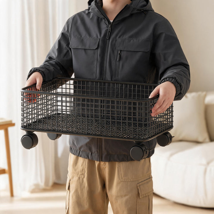 Slim Metal Wire Under-Bed Storage Crate with Ventilated Grid and Reinforced Corners