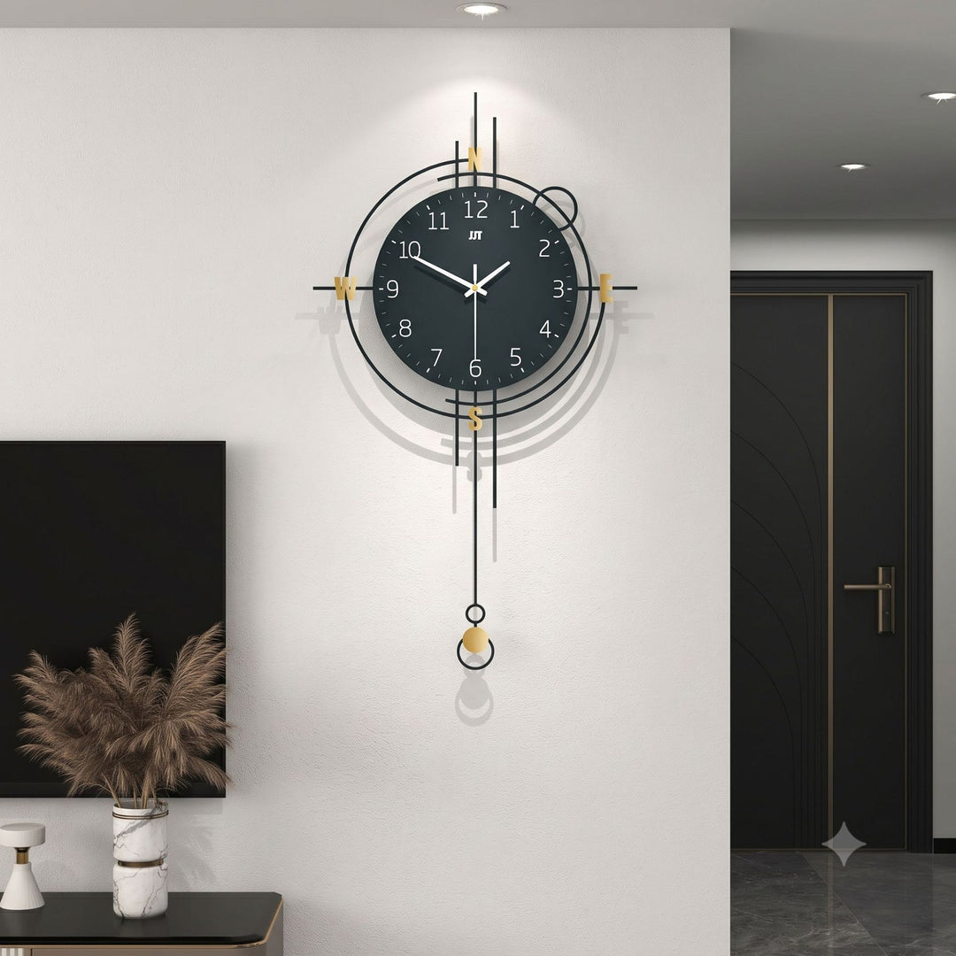 Modern Pendulum Compass-Style Metal Wall Clock Bowlift