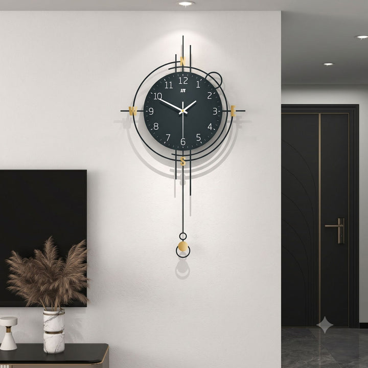 Modern Pendulum Compass-Style Metal Wall Clock Bowlift