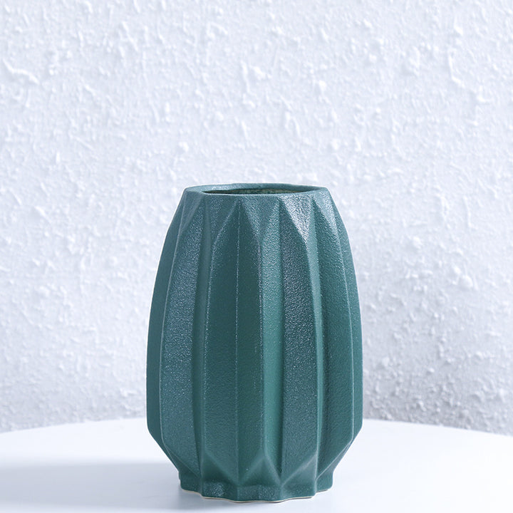 Textured Geometric Ceramic Flower Vase Bowlift