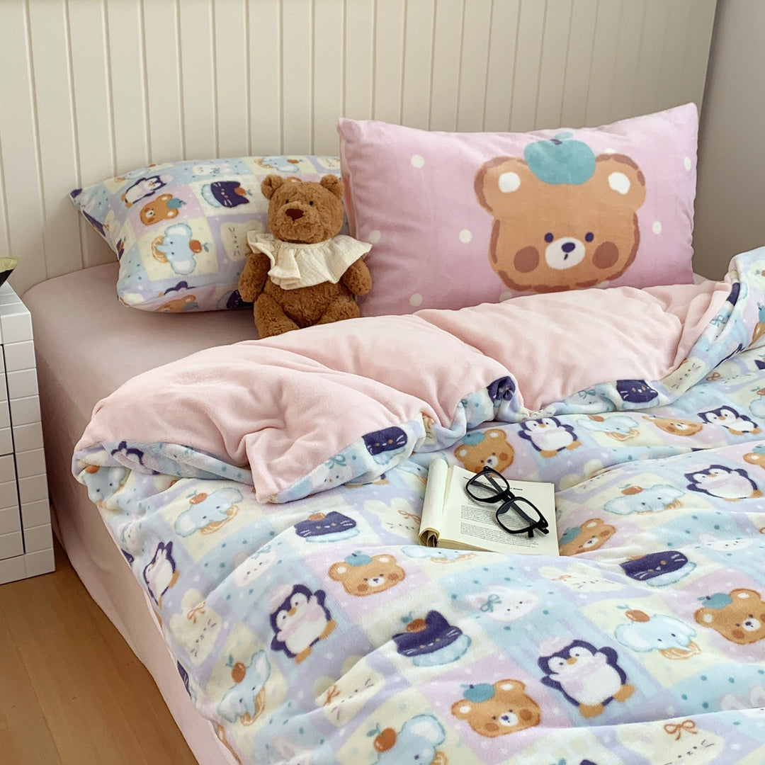 Plush Cartoon-Print Reversible Fleece Comforter with Oversized Loft