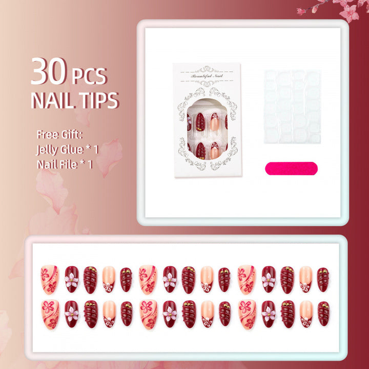 Decorative Press-On Nail Art Set with Floral Patterns