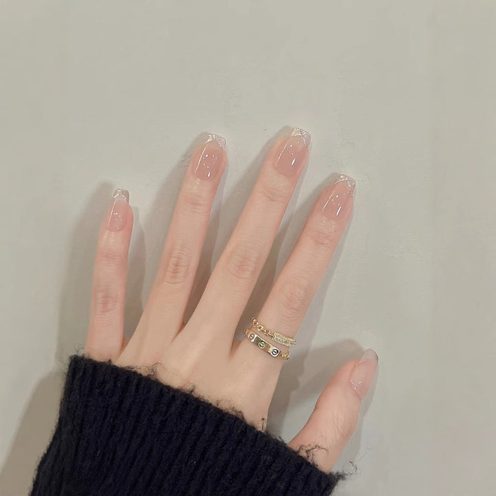 Elegant Glossy French Tip Press-On Nails