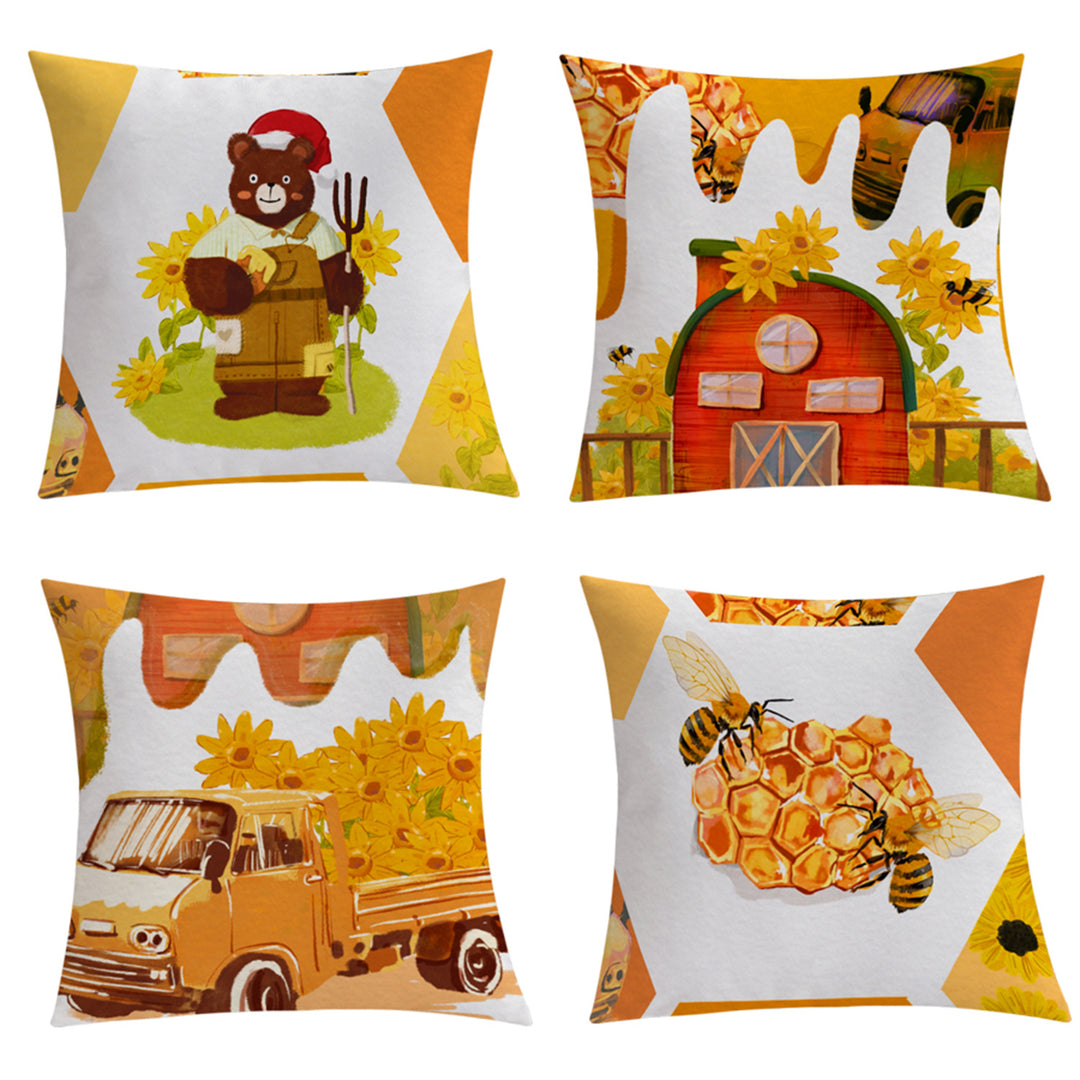 Square decorative cushion cover with detailed bee and honeycomb print Bowlift