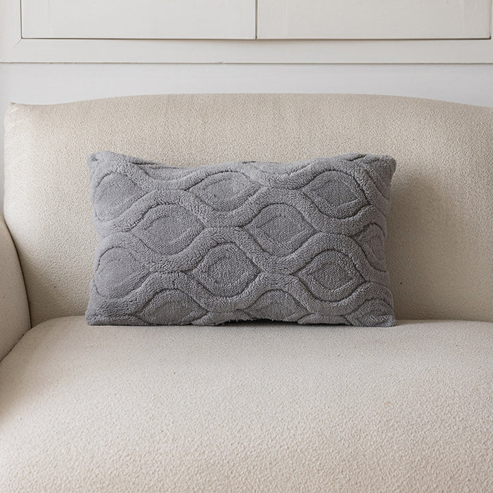 Plush Textured Lumbar Throw Pillow Cover with Embossed Wave Chenille Pattern