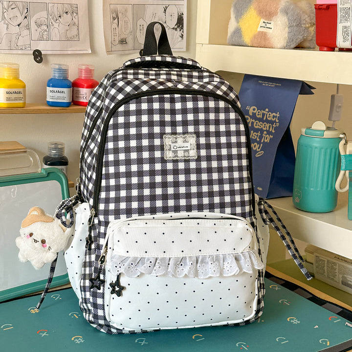 Playful Gingham Patterned School Backpack Bowlift
