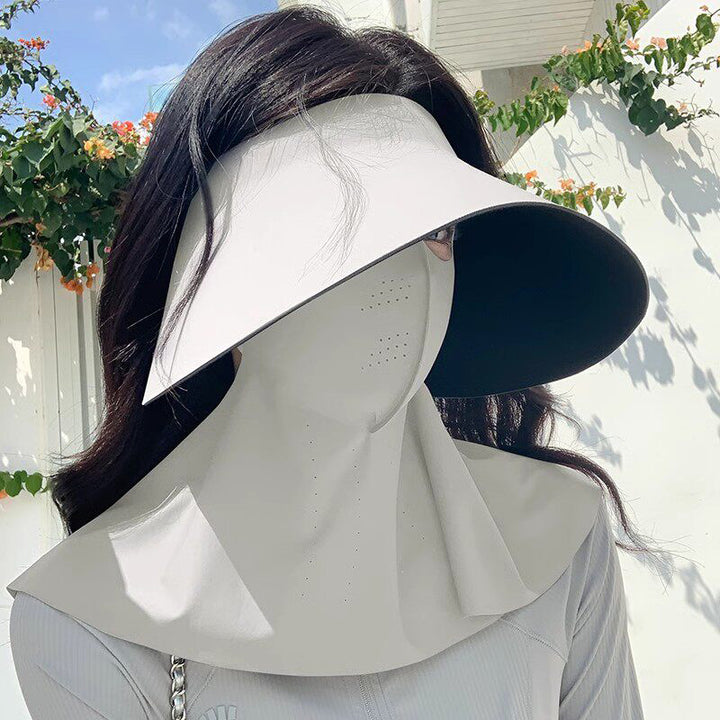 Wide-Curved Full-Face UV Visor with Integrated Breathable Face Shield and Neck Drape Bowlift