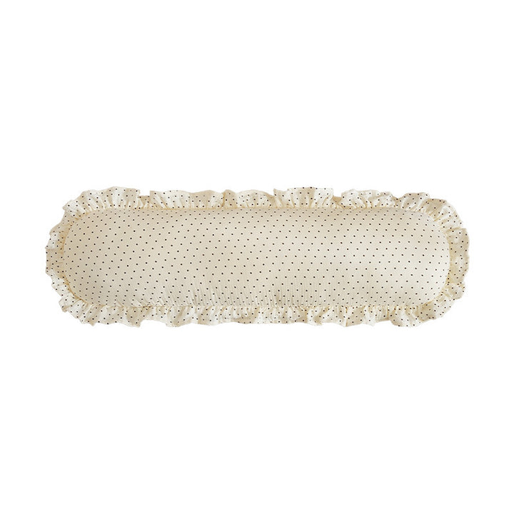 Long decorative storage roll with gathered ruffle hem and polka dot pattern Bowlift