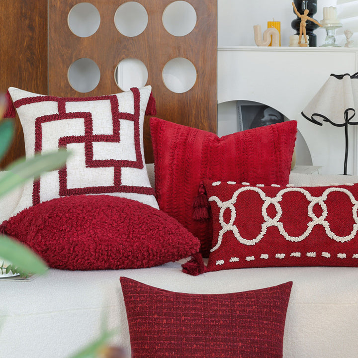 Rectangular decorative cushion with bouclé relief and tassels Bowlift
