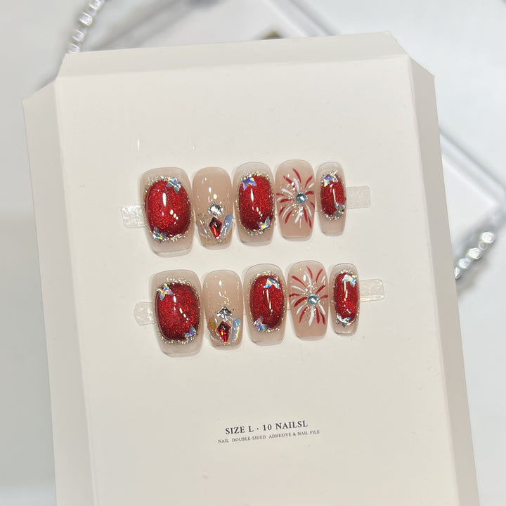 Glamorous Red Glitter Press-On Nail Set