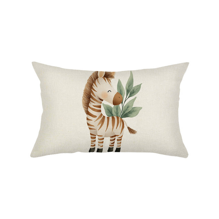 Rectangular Linen-Texture Decorative Throw Pillow Cover with Kitten and Wildflower Watercolor Print