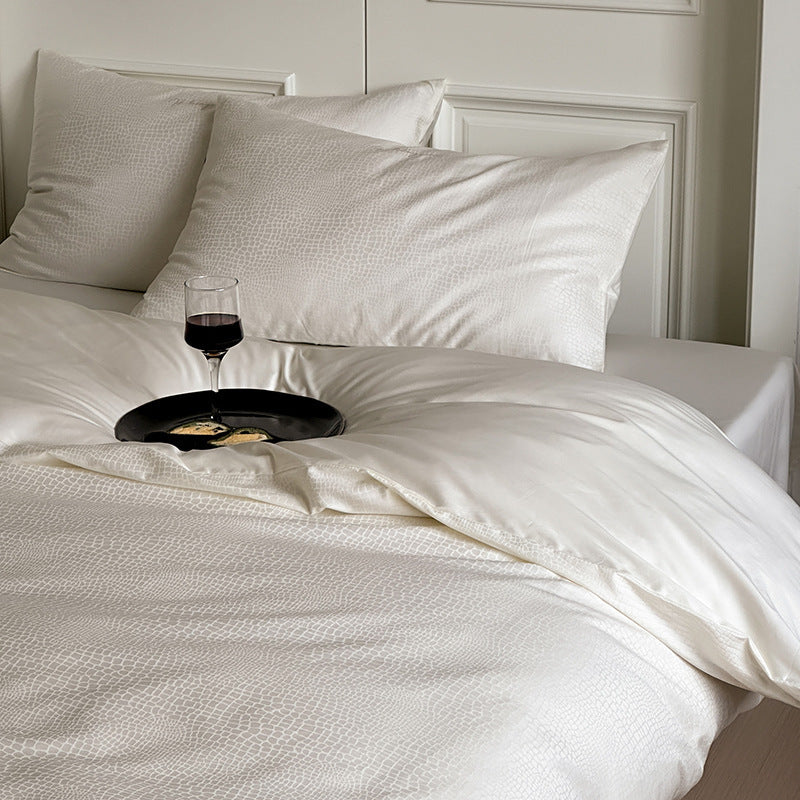 Silky Jacquard Cloud-Pattern Duvet Cover Set with Pillow Shams and Hidden Closure