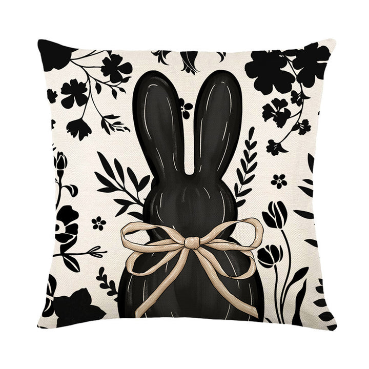 Square Linen-Texture Decorative Throw Pillow Cover with 'Hunny Bunny' Rabbit Print