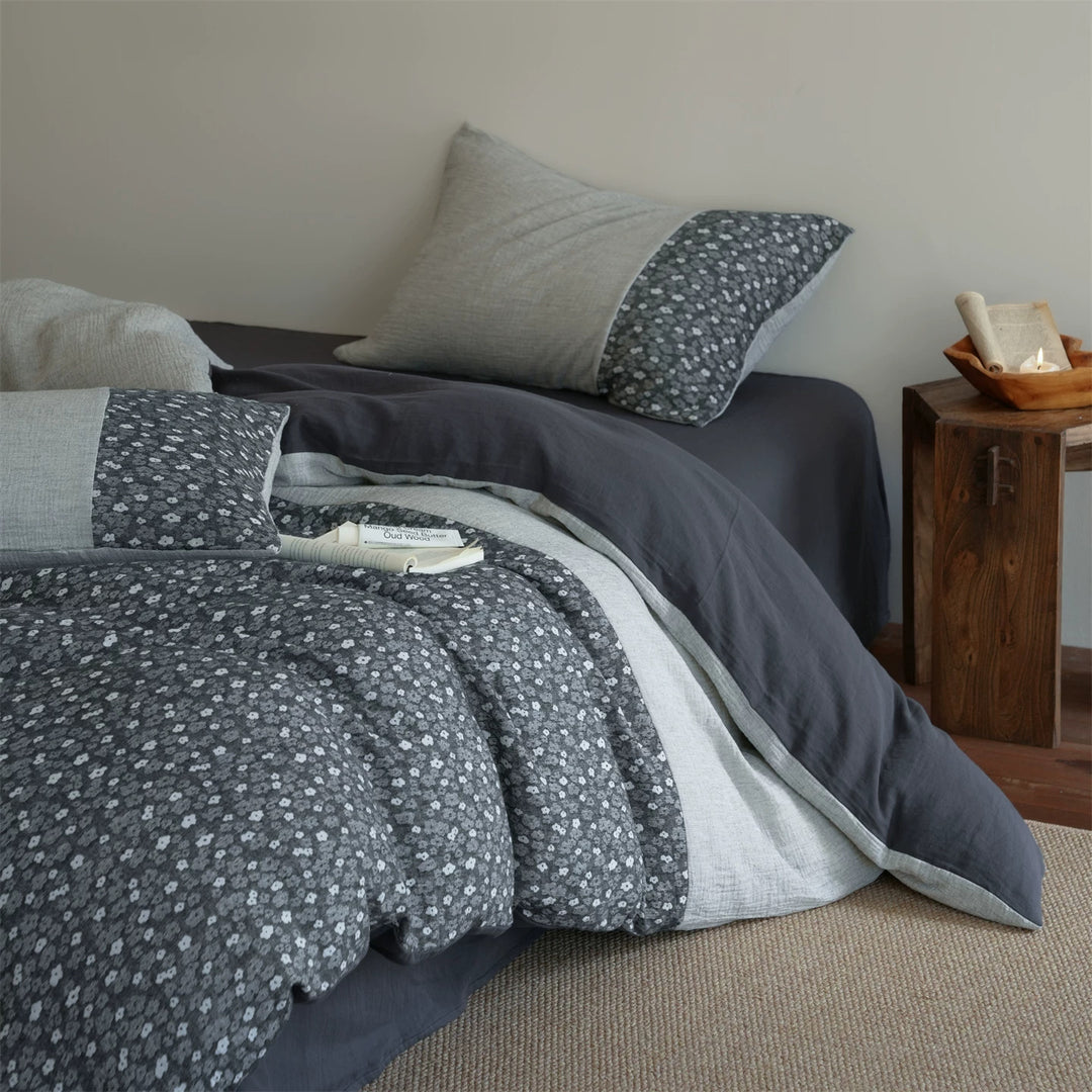 Reversible Floral Quilted Duvet Cover Set