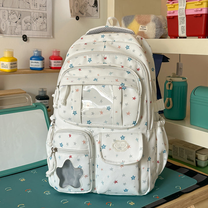 Star-Printed Casual School Backpack Bowlift