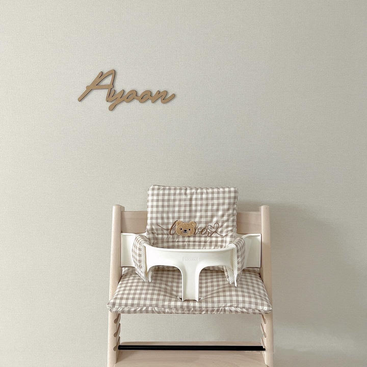 Padded Gingham High Chair Cushion Set with Teddy Appliqué