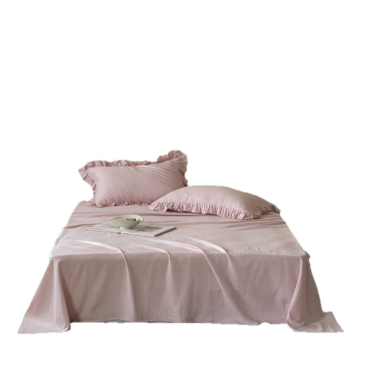 Washed Cotton-Linen Blend Ruffled Pillowcase & Flat Sheet Set
