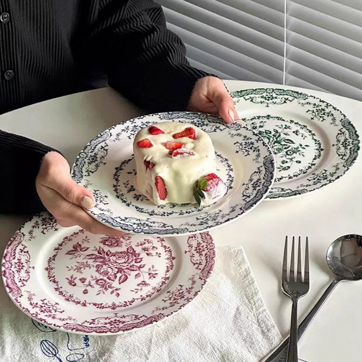 Vintage Floral Transferware Porcelain Dinner Plate with Scalloped Edge Bowlift