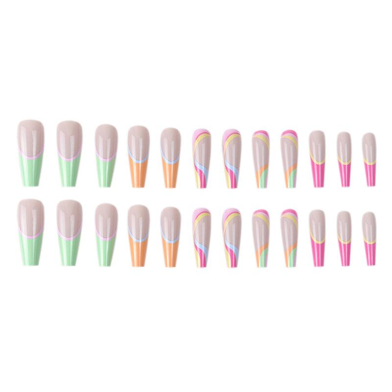 Artistic Long Stiletto Press-On Nails with Colorful Patterns Bowlift